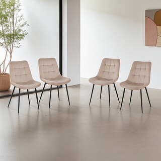 Foto 4 | Foto 4 | Ilios Innova | Paquete De 4 Sillas De Comedor  Tapizadas En Terciopelo Beige Con Patas Metálicas  Diseño Minimalista