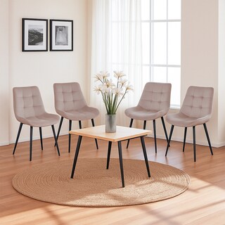 Foto 5 | Foto 5 | Ilios Innova | Paquete De 4 Sillas De Comedor  Tapizadas En Terciopelo Beige Con Patas Metálicas  Diseño Minimalista