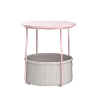 Foto 1 | Foto 1 | Mesa Auxiliar Redonda Vasagle con Cesta de Tela color Crema