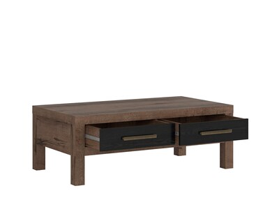 Foto 3 | Foto 3 | Mesa De Centro Rectangular Color Negro Y Nogal Con 2 Cajones Para Almacenamiento Y Estructura De Madera Mdf