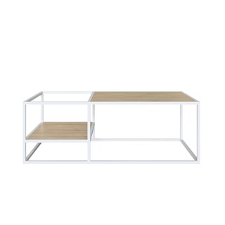 Foto 1 | Foto 1 | Mesa De Centro Rectangular Color Blanco Y Madera Con 2 Tableros Y Estructura Metálica De Acero Mdp 100cm (ancho)*60cm (profundo)