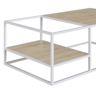 Foto 2 | Foto 2 | Mesa De Centro Rectangular Color Blanco Y Madera Con 2 Tableros Y Estructura Metálica De Acero Mdp 100cm (ancho)*60cm (profundo)