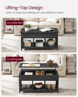 Foto 3 | Foto 3 | Mesa De Café Vasagle Con Tapa Elevable Con Estante De Almacenamiento De Madera Negra