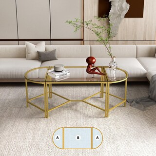 Foto 4 | Foto 4 | Juego de 3 Mesas de Centro de Vidrio Gomyhome Dorado 125 cm