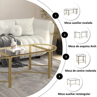 Foto 6 | Foto 6 | Juego de 3 Mesas de Centro de Vidrio Gomyhome Dorado 125 cm