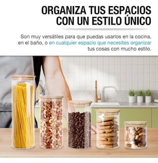 Foto 3 | Foto 3 | Recipientes De Vidrio Xtellar Con Tapa Madera