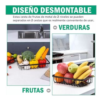Foto 4 | Foto 4 | Cesta De Frutas De Cocina Belug De Metal De 2 Niveles Desmontable Color Negro
