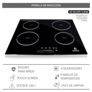 Foto 6 | Foto 6 | Parrilla de Inducción Supra 4Q-IN-220V color Negro con 4 Quemadores de Cristal Templado