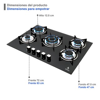 Foto 6 | Foto 6 | ParrillaSupra Brioni color Negro de Gas Empotrable con 5 Quemadores y Cristal Templado de 76 CM