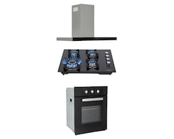 Tricombo de Campana Pared Odipo Temax 90 cm Parrilla Cristal Templado Odipo 4Q Clio 60 cm y Horno Gas Empotrable 60 cm Motrix
