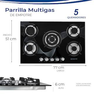 Foto 5 | Foto 5 | Parrilla a Gas Gravita Negra de Cristal Templado 5 Quemadores