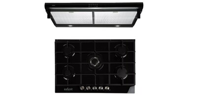 Foto 1 | Foto 1 | Campana Bajo Alacena y Parrilla de 5 Quemadores en Cristal Axcent Italy Negro