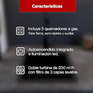 Foto 5 | Foto 5 | Combo Maxims Parrilla Gas 5 Quemadores + Campana 76 Cm Acero Inoxidable