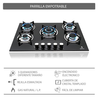 Foto 3 | Foto 3 | Tricombo Brianda Parrilla De Cristal Templado Con 5 Quemadores Campana De Pared 76cm Y Horno Empotrable