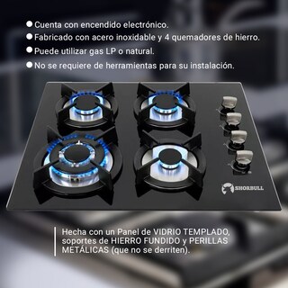 Foto 5 | Foto 5 | Estufa Empotrable Shorbull 4 Quemadores Vidrio Templado