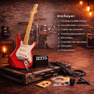 Foto 3 | Foto 3 | Guitarra Eléctrica Audiotek Rojo con Amplificador 9V Funda Capotraste Afinador Eléctrico Accesorios Repuesto