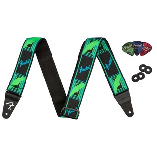 Foto 1 | Foto 1 | Correa De Guitarra Fender Neon Con Monograma De 5 Cm, Azul/verde, Con Bloques - Venta Internacional.