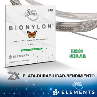 Foto 2 | Foto 2 | 3 Set, Encordadura Para Guitarra Clásica Profesional, Bionylon, Entorchado Doble Plata, Tensión Media Alta Mod. E-432