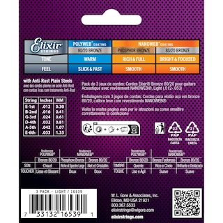 Foto 2 | Foto 2 | Juego De 3 Cuerdas Para Guitarra Acústica Elixir 80/20 Bronze Nanoweb - Venta Internacional.