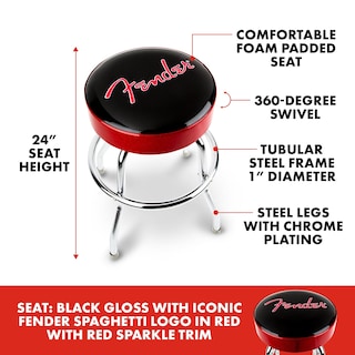 Foto 3 | Foto 3 | Taburete De Bar Fender Red Sparkle Con El Logotipo Giratorio De 24 Pulgadas, Negro/negro - Venta Internacional.