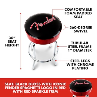 Foto 2 | Foto 2 | Taburete De Bar Fender Red Sparkle Logo Giratorio Negro 30 Cm - Venta Internacional.