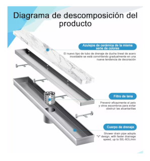 Foto 3 | Foto 3 | Coladera de Acero Inoxidable Invisible Desagüe Lineal 10 X 40 CM Plata