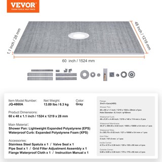 Foto 7 | Foto 7 | Kit De Bordillos De Ducha Vevor 48 X 60 Cm Con Membrana Impermeable - Venta Internacional.