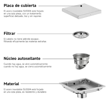 Foto 3 | Foto 3 | Coladera Xtellar Premium Antiolor De Acero Inoxidable Para Baños Elegantes Y Funcionales