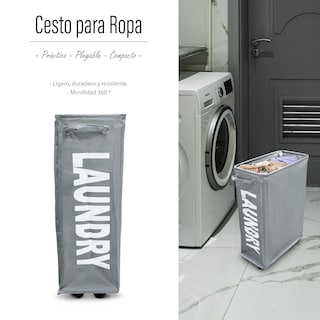 Foto 2 | Foto 2 | Cesto de Lavandería Andromeda Inc color Gris para Ropa Sucia Plegable con Ruedas