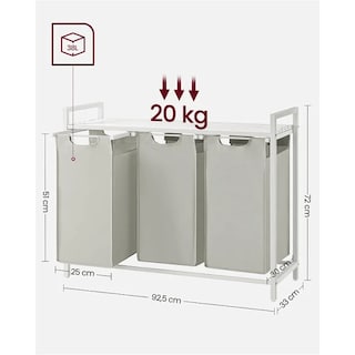 Foto 3 | Foto 3 | Cesto Para Ropa Sucia Vasagle Con 3 Bolsas De Tela Oxford De 38 L, Color Blanco