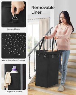 Foto 4 | Foto 4 | Cesto De Ropa Songmics Rolling Con Ruedas, 90 L, Tinta Negra - Venta Internacional.