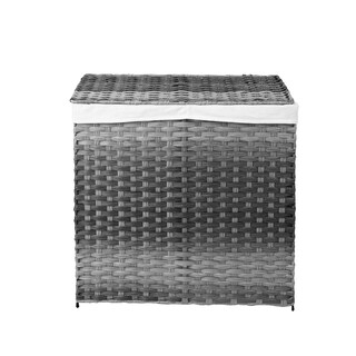 Foto 1 | Foto 1 | Cesto De Lavandería De Ratán Sintético Mu:4life 110l-2divi-go Gris Oscuro Con Bolsa Dividida Y Tapa Plegable
