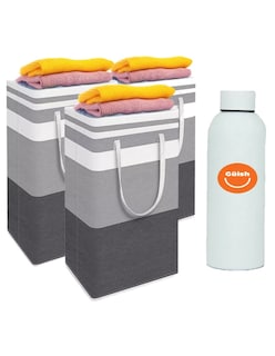Foto 1 | Foto 1 | 3 Pz Cesto Grande Para Ropa Sucia Y Lavandería Plegable + Termo De Agua De Regalo Güish