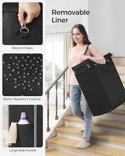 Foto 4 | Foto 4 | Cesta De Lavandería Songmics Rolling 140 L Con Ruedas Y 2 Secciones - Venta Internacional.