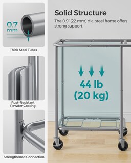Foto 5 | Foto 5 | Cesta De Lavandería Songmics Rolling 140 L Con Ruedas Y 2 Secciones - Venta Internacional.