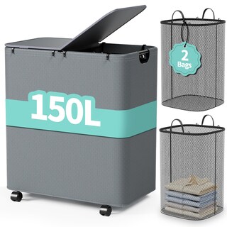Foto 1 | Foto 1 | Cesto De Ropa Yecaye 150 L Con Ruedas, Tapa Y 2 Bolsas, Color Gris - Venta Internacional.