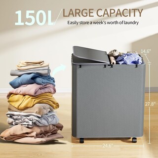 Foto 2 | Foto 2 | Cesto De Ropa Yecaye 150 L Con Ruedas, Tapa Y 2 Bolsas, Color Gris - Venta Internacional.