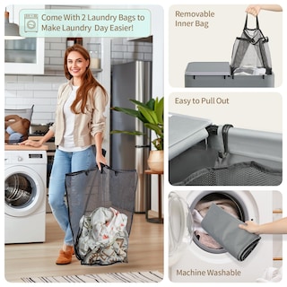 Foto 4 | Foto 4 | Cesto De Ropa Yecaye 150 L Con Ruedas, Tapa Y 2 Bolsas, Color Gris - Venta Internacional.