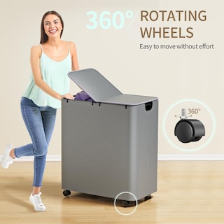 Foto 5 | Foto 5 | Cesto De Ropa Yecaye 150 L Con Ruedas, Tapa Y 2 Bolsas, Color Gris - Venta Internacional.