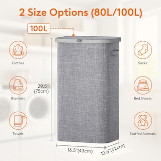 Foto 4 | Foto 4 | Cesto De Ropa Lifewit De 100 Litros Con Tapa Y Bolsa Extraíble, Color Gris Claro - Venta Internacional.