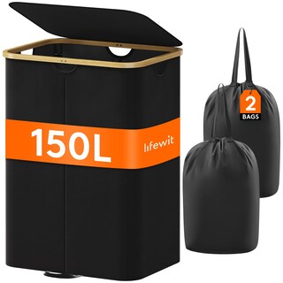 Foto 1 | Foto 1 | Cesto De Ropa Lifewit De 150 Litros Con Tapa Y Bolsas Extraíbles, Color Negro - Venta Internacional.