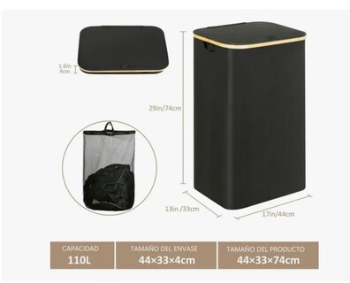Foto 5 | Foto 5 | Cesto para Ropa Plegable Negro