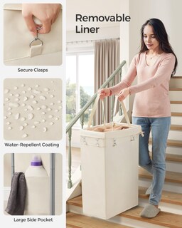 Foto 4 | Foto 4 | Cesta De Lavandería Songmics Rolling Con Ruedas De 90 Litros Con Forro Crema - Venta Internacional.