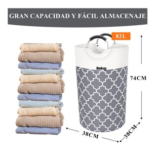 Foto 2 | Foto 2 | Cesto De Ropa Plegable De Tela Oxford Para Ropa Sucia 82/90l Belug, Gris Oscoro Blanco Liso