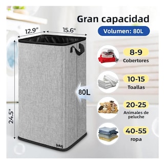 Foto 2 | Foto 2 | Cesto De Ropa Plegable 80l Grande Rectangular Y Con Asas Resistentes Belug, Gris