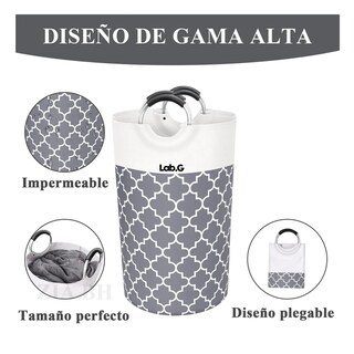Foto 5 | Foto 5 | Cesto De Ropa Plegable De Tela Oxford Para Ropa Sucia 82/90l Lab.g, Gris Oscoro Blanco Liso