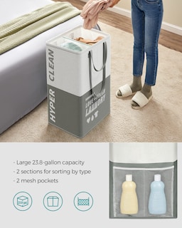 Foto 3 | Foto 3 | Juego De 2 Cestas De Ropa Songmics De 90 Litros Con 2 Compartimentos Color Gris