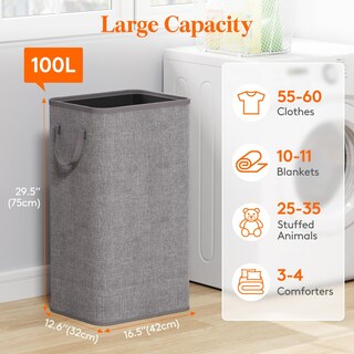 Foto 2 | Foto 2 | Cesto De Ropa Lifewit 100 L Grande Con Asas Gris Claro - Venta Internacional.