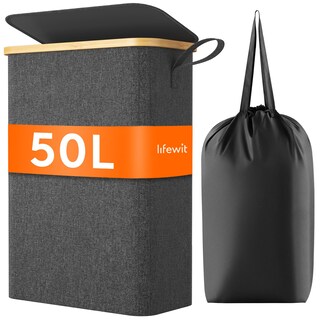 Foto 1 | Foto 1 | Cesto De Ropa Lifewit De 50 Litros Con Tapa Y Bolsa Extraíble Color Gris Oscuro - Venta Internacional.