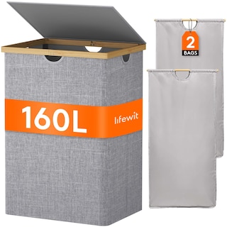 Foto 1 | Foto 1 | Cesto De Ropa Lifewit 160 L Doble Con Tapa Color Gris Bambú - Venta Internacional.